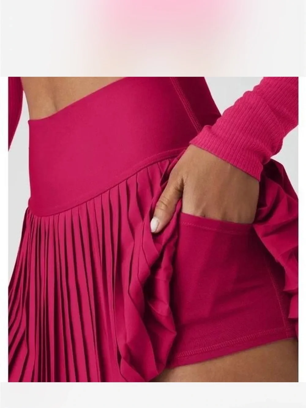 ALO Yoga Pleated Midi Skirt in Bright Fuchsia Pink